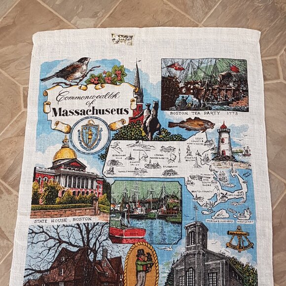 Vintage Commonwealth of Massachusetts Linen Tea Towel Souvenir - Picture 3 of 6
